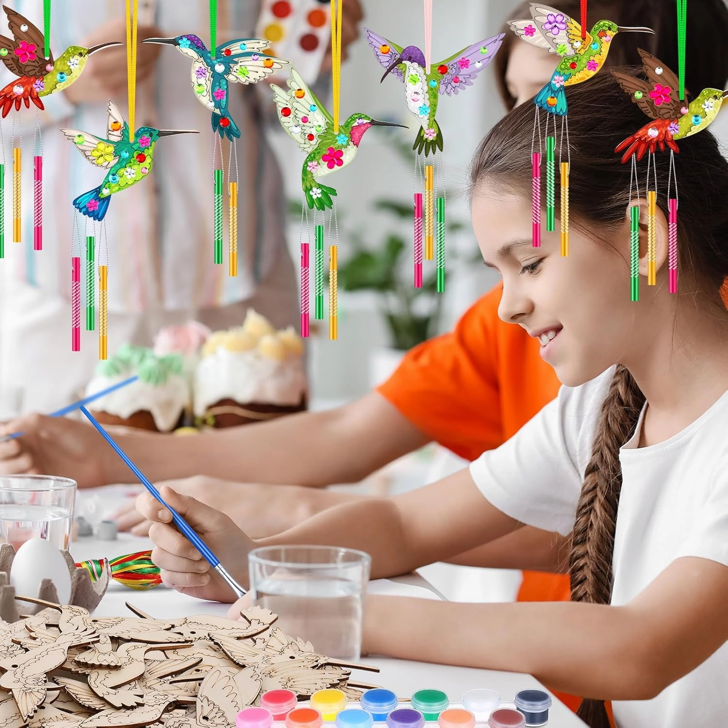 JellyArch Wind Chime Making Kit for Kids Make Your Own Wind Chime Wooden Ornaments for Girls and Boys DIY Crafts Activity Birthday Summer Decoration(Hummingbird)