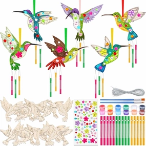 JellyArch Wind Chime Making Kit for Kids Make Your Own Wind Chime Wooden Ornaments for Girls and Boys DIY Crafts Activity Birthday Summer Decoration(Hummingbird)