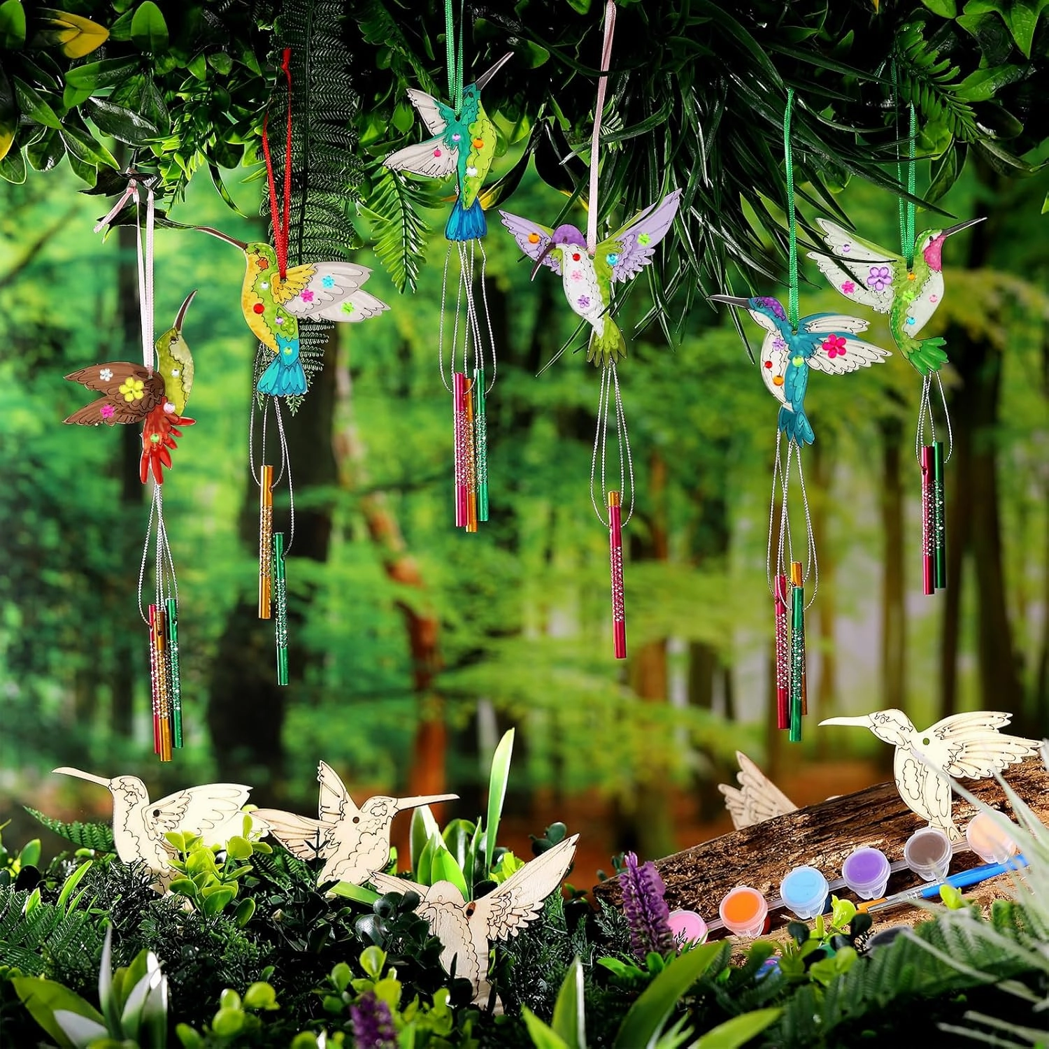 JellyArch Wind Chime Making Kit for Kids Make Your Own Wind Chime Wooden Ornaments for Girls and Boys DIY Crafts Activity Birthday Summer Decoration(Hummingbird)