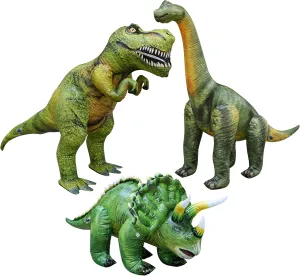 Jet Creations Inflatable T-Rex Brachiosaurus Triceratops Dinosaur Toy 3-pc Bundle, 2nd Generation Prehistoric Animal, Garden Decor, Photo Prop, Jurassic Theme Decoration, 43"  Long, 1pk