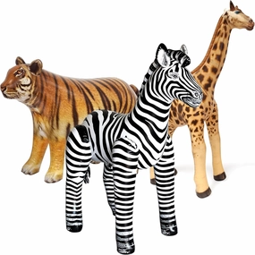 Jet Creations Life on Earth Wildlife Safari Inflatable, 3-PK, Giraffe(36"), Zebra(32"), Tiger(20"), Realistic Animals for Party Decoration, Pool, Birthday, Jungle Photo Prop