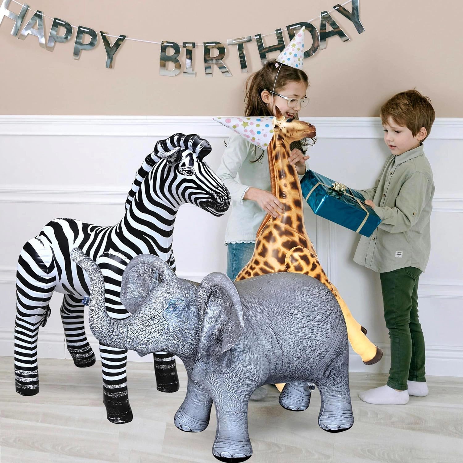 Jet Creations Life on Earth Wildlife Safari Inflatable, 3-PK, Giraffe, Zebra, Elephant, Realistic Animal Bundle for Party Decoration, Pool, Birthday, Africa Jungle Photo Prop. Easy to Inflate, 1pc