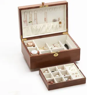 Jewellery Box Large Wood Jewelry Box Wooden Velvet Necklace Ring Earring Watch Organizer Jewellery Storage Case (A)