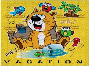 Jigsaw Puzzle 1000 Pieces Cats Catch Fish Animal Cartoon Yellow Puzzles for Adults Creative Gift Puzzles Funny Family Games Multiple Size