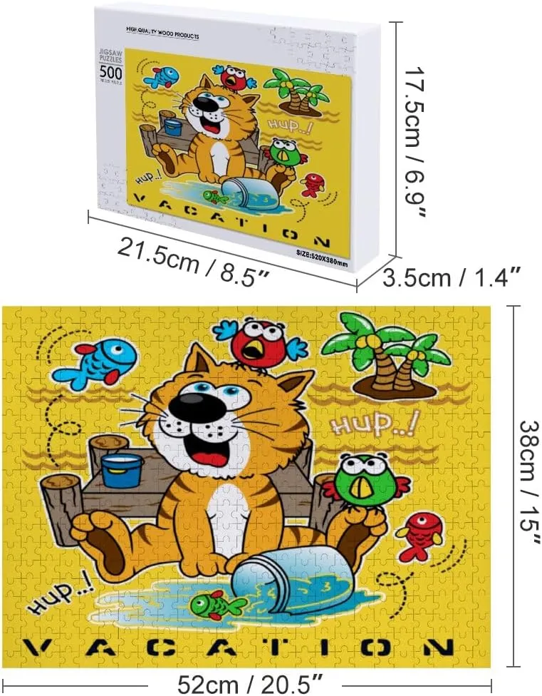 Jigsaw Puzzle 1000 Pieces Cats Catch Fish Animal Cartoon Yellow Puzzles for Adults Creative Gift Puzzles Funny Family Games Multiple Size