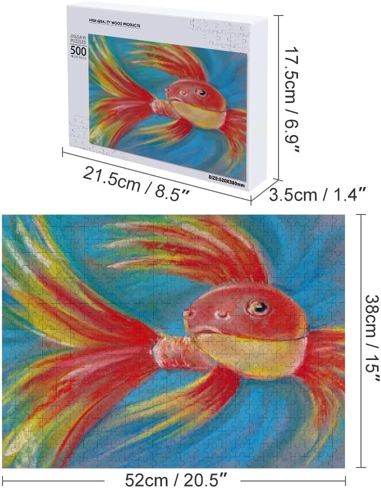 Jigsaw Puzzle 1000 Pieces Red Fish Aquarium Drawing Pastel Puzzles for Adults Creative Gift Puzzles Funny Family Games Multiple Size