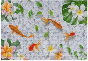 Jigsaw Puzzle 500 Pieces Fish Flowers River Stone Asian Style Puzzles for Adults Teens and Kids Creative Gift Puzzles Funny Family Games Multiple Size