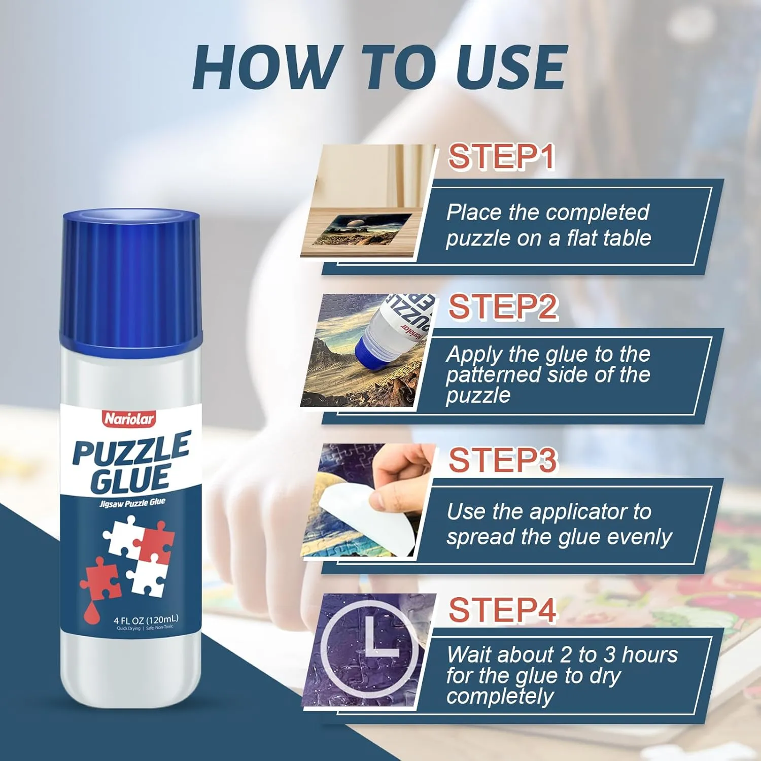 Jigsaw Puzzle Glue Clear with Applicator Suitable for Fixing and Hanging Puzzles, Quick Drying, 4-Ounces, 2Pack