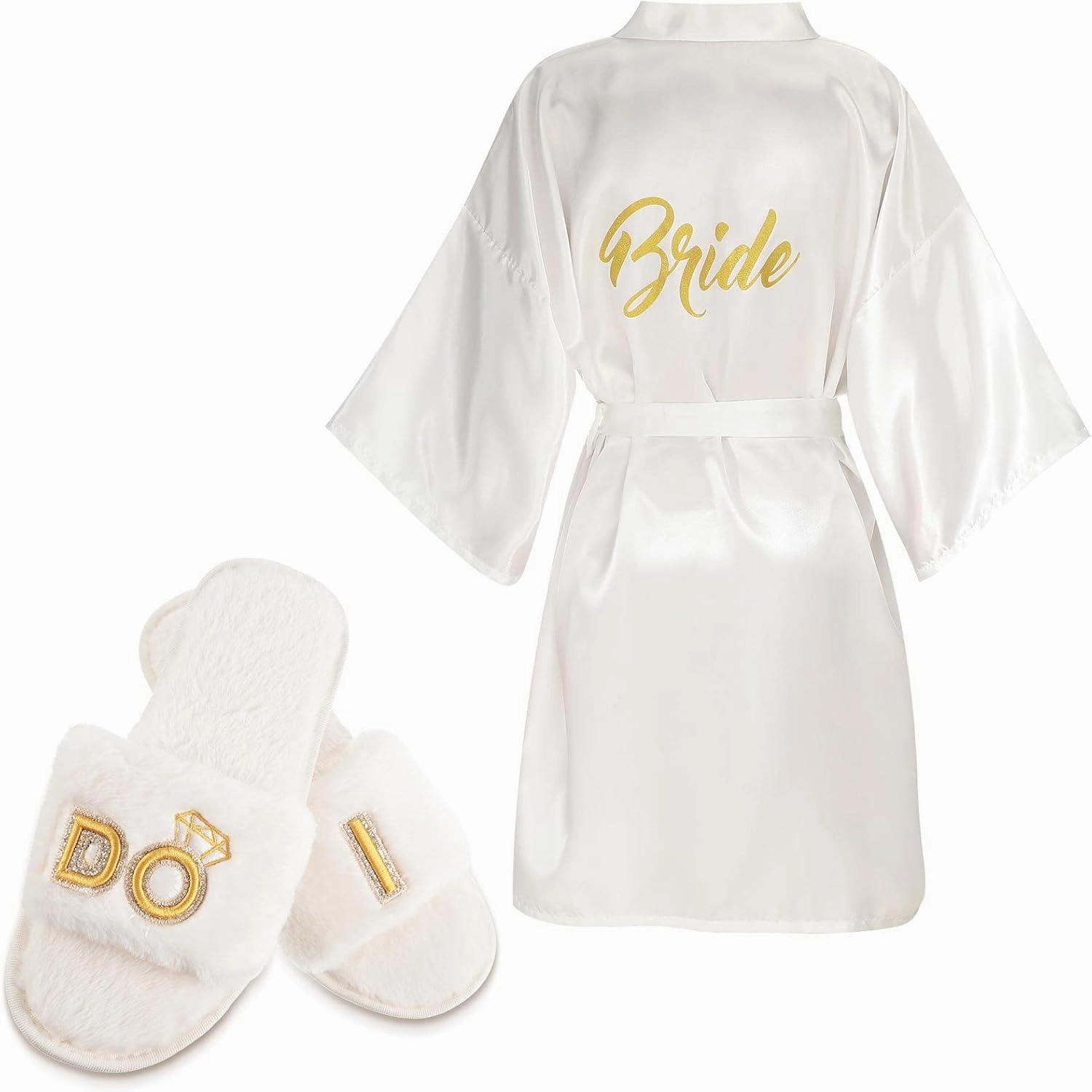 Jiuguva Bride Robe and Slippers for Wedding Day Bridesmaid Bridal Shower Gifts for Bachelorette Party