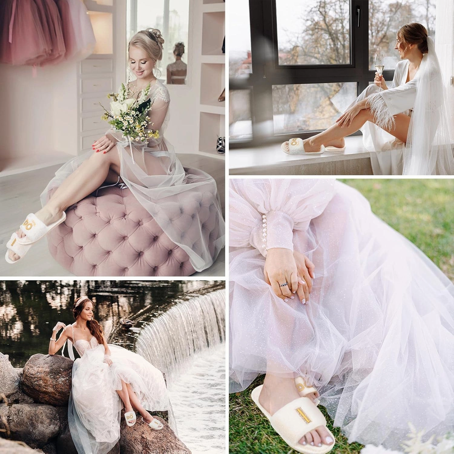 Jiuguva Bride Robe and Slippers for Wedding Day Bridesmaid Bridal Shower Gifts for Bachelorette Party