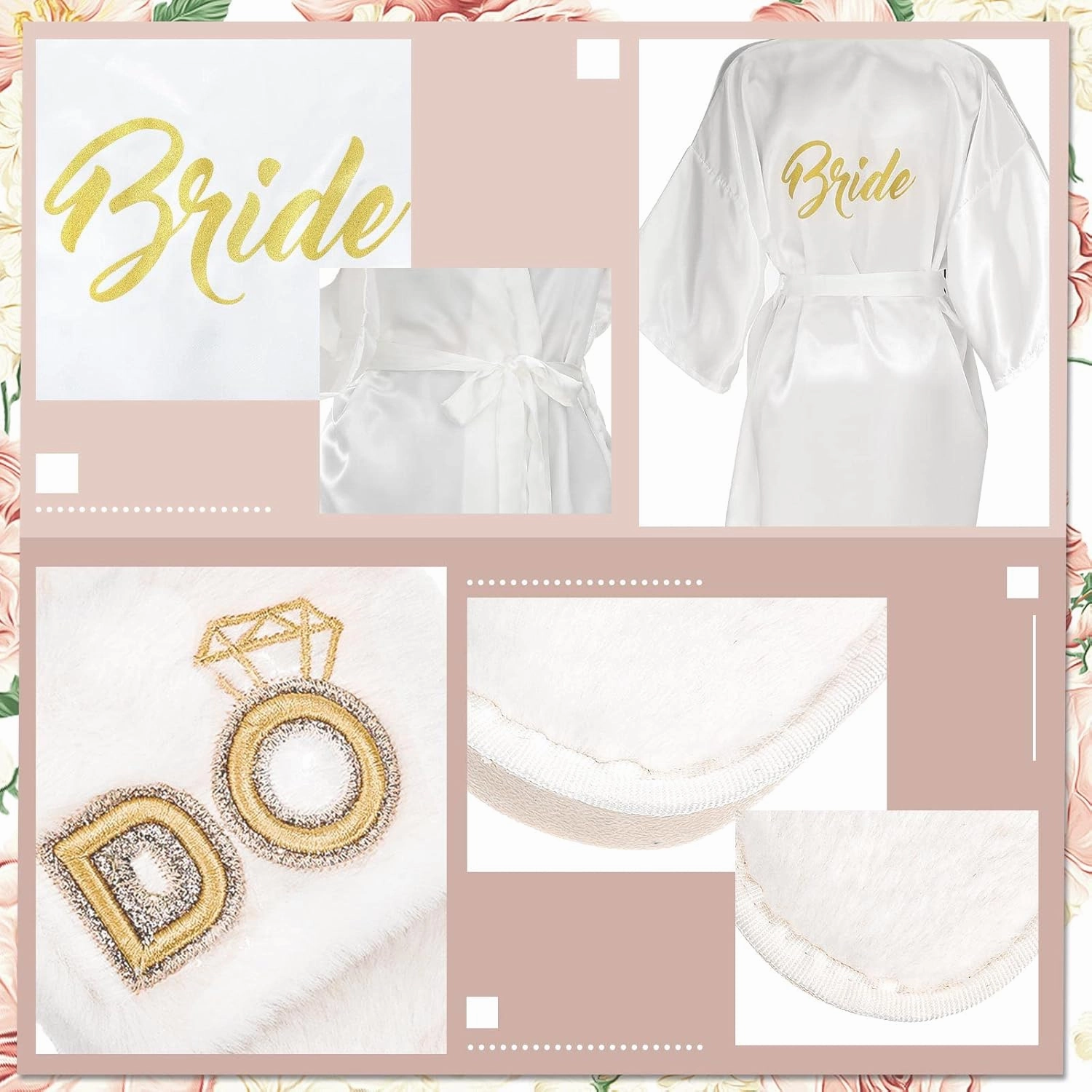 Jiuguva Bride Robe and Slippers for Wedding Day Bridesmaid Bridal Shower Gifts for Bachelorette Party