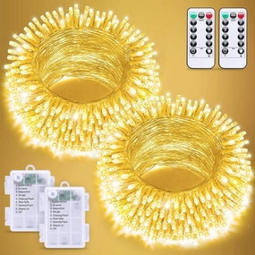 JMEXSUSS 2 Pack Battery Operated String Lights with Remote Outdoor Indoor, Total 66ft 200 LED Twinkle Fairy Lights Battery Operated for Bedroom Classroom Tree Party Wedding Christmas Decor(Warm White)