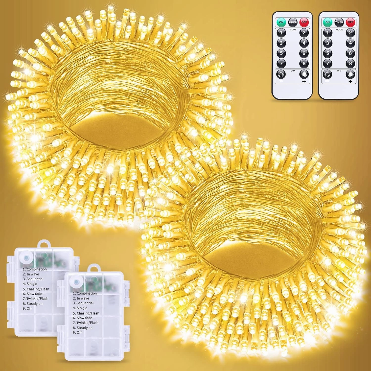 JMEXSUSS 2 Pack Battery Operated String Lights with Remote Outdoor Indoor, Total 66ft 200 LED Twinkle Fairy Lights Battery Operated for Bedroom Classroom Tree Party Wedding Christmas Decor(Warm White)