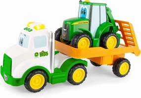 JOHN DEERE Tomy Lights & Sounds Farmin' Friends Hauling Set - Includes Toy Truck and Backhoe Tractor Toy for Indoor and Outdoor Play - Preschool Toys Ages 18 Months and Up