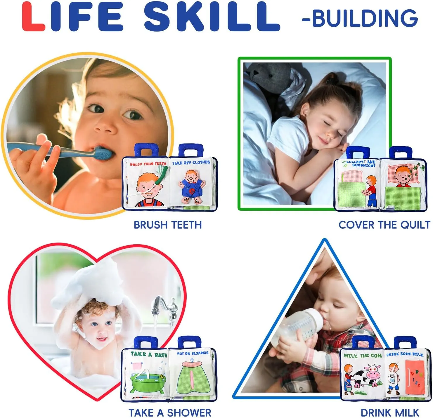 Jollybaby Baby Soft Busy Books for Toddles - Lullaby and Goodnight Quiet Book, Travel Toy & Montessori Educational, 10 Preschool Learning Activities for 1 2 3 Year Old Toddlers Boy Girl(Navy)