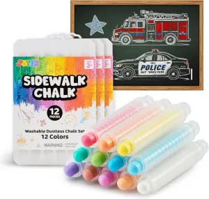 JOYIN 36 PCS Dustless Sidewalk Chalk for Kids with Holder, 12 Colors, Non-Toxic Washable Colored Chalk, School Supplies, Classroom Must Haves, Outdoor Toys