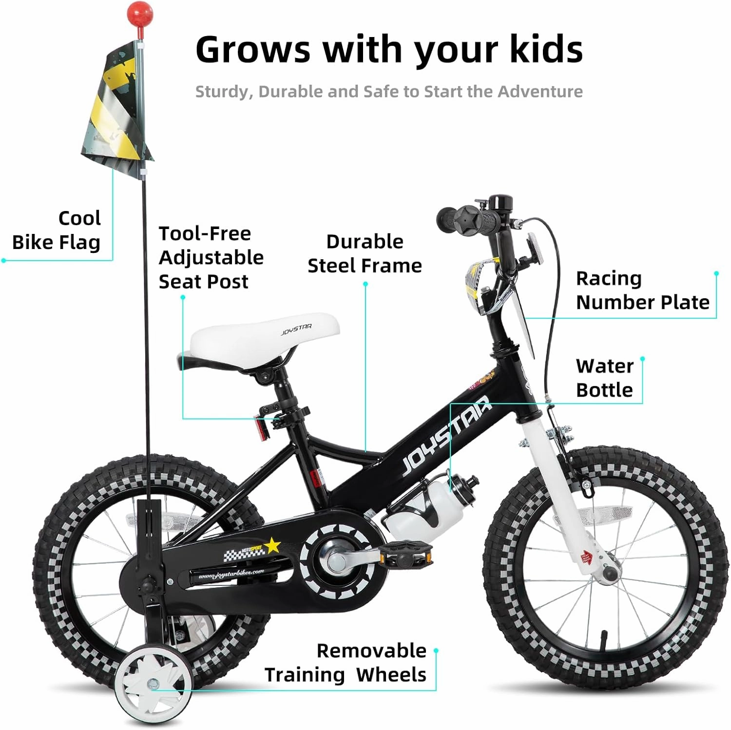 JOYSTAR Little Daisy Kids Bike for Girls Boys Ages 2-7 Years, 12 14 16 Inch Girls Bikes with Doll Bike Seat & Streamers, Boys Bike with Flag & Number Plate, Multiple Colors