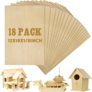Juexica 18 Pcs Basswood Sheets 3mm 1/8" x 12" x 18" Plywood Board Craft Wood Thin Sheets for DIY Arts Crafts Woodworking Scroll Sawing Projects Painting Drawing Laser Cutting Projects