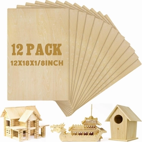 Juexica 12 Pcs Basswood Sheets 3mm 1/8" x 12" x 18" Plywood Board Craft Wood Thin Sheets for DIY Arts Crafts Woodworking Scroll Sawing Projects Painting Drawing Laser Cutting Projects