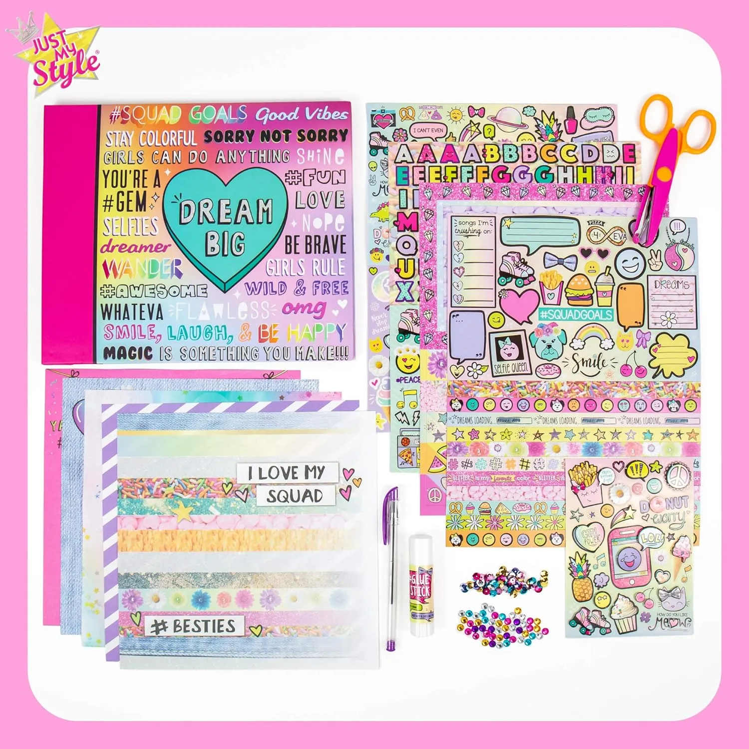 Just My Style Ultimate Scrapbook, Personalize and Decorate A 40-Page DIY Scrapbook, Great for Travel, Road Trips & On-The-Go, Memory Keeper Scrap Book for Kids & Tween Ages 6, 7, 8, 9,Beige