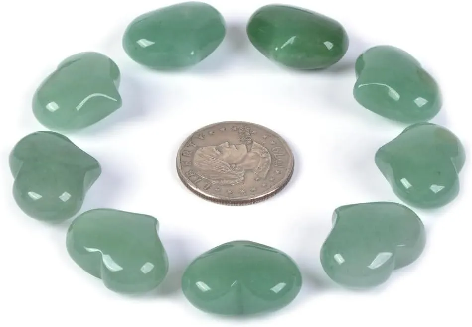 Justinstones Natural Aventurine Gemstone Healing Crystal 1 inch Mini Puffy Heart Pocket Stone Iron Gift Box (Pack of 10)