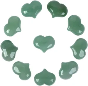 Justinstones Natural Aventurine Gemstone Healing Crystal 1 inch Mini Puffy Heart Pocket Stone Iron Gift Box (Pack of 10)