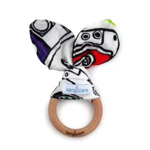 Kanga Care Baby Soft Muslin Sensory Crinkle Bunny Ear Wood Teething Ring - Mixtape Vintage