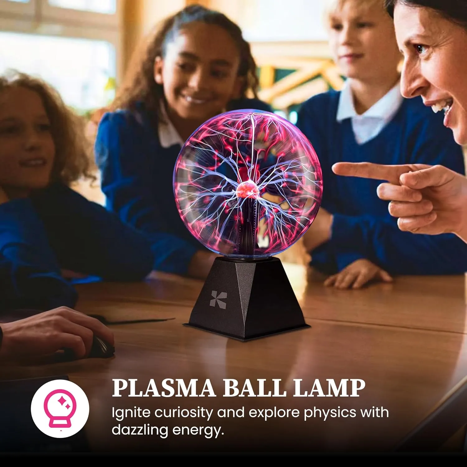 Katzco 7-Inch Plasma Ball with Lightning Charged Bulb - Nebula Sphere, Thunder Lightning, Plug-in - Touch and Sound Sensitive Plasma Globe, STEM Science Toy for Parties, Decorations or Props