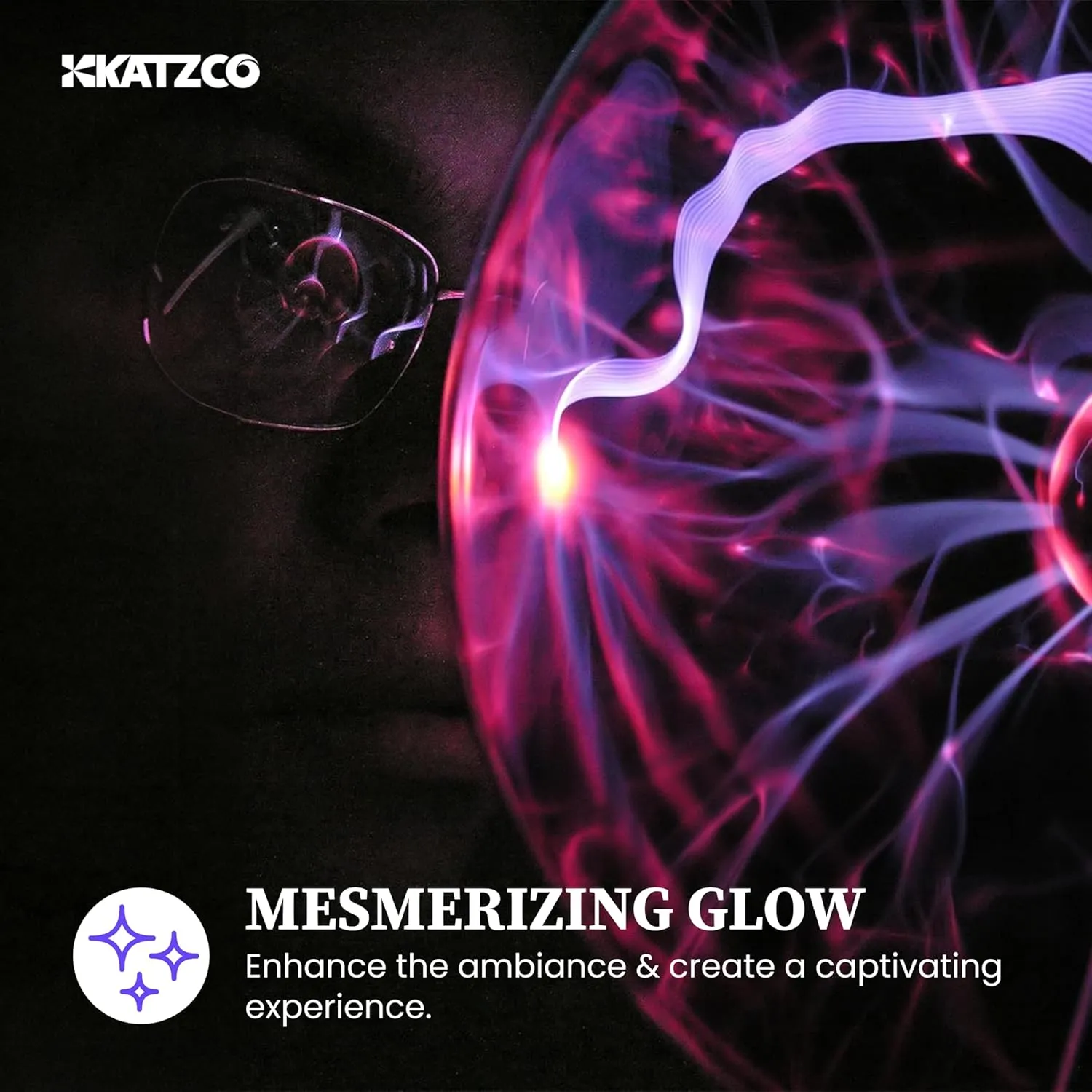 Katzco 7-Inch Plasma Ball with Lightning Charged Bulb - Nebula Sphere, Thunder Lightning, Plug-in - Touch and Sound Sensitive Plasma Globe, STEM Science Toy for Parties, Decorations or Props