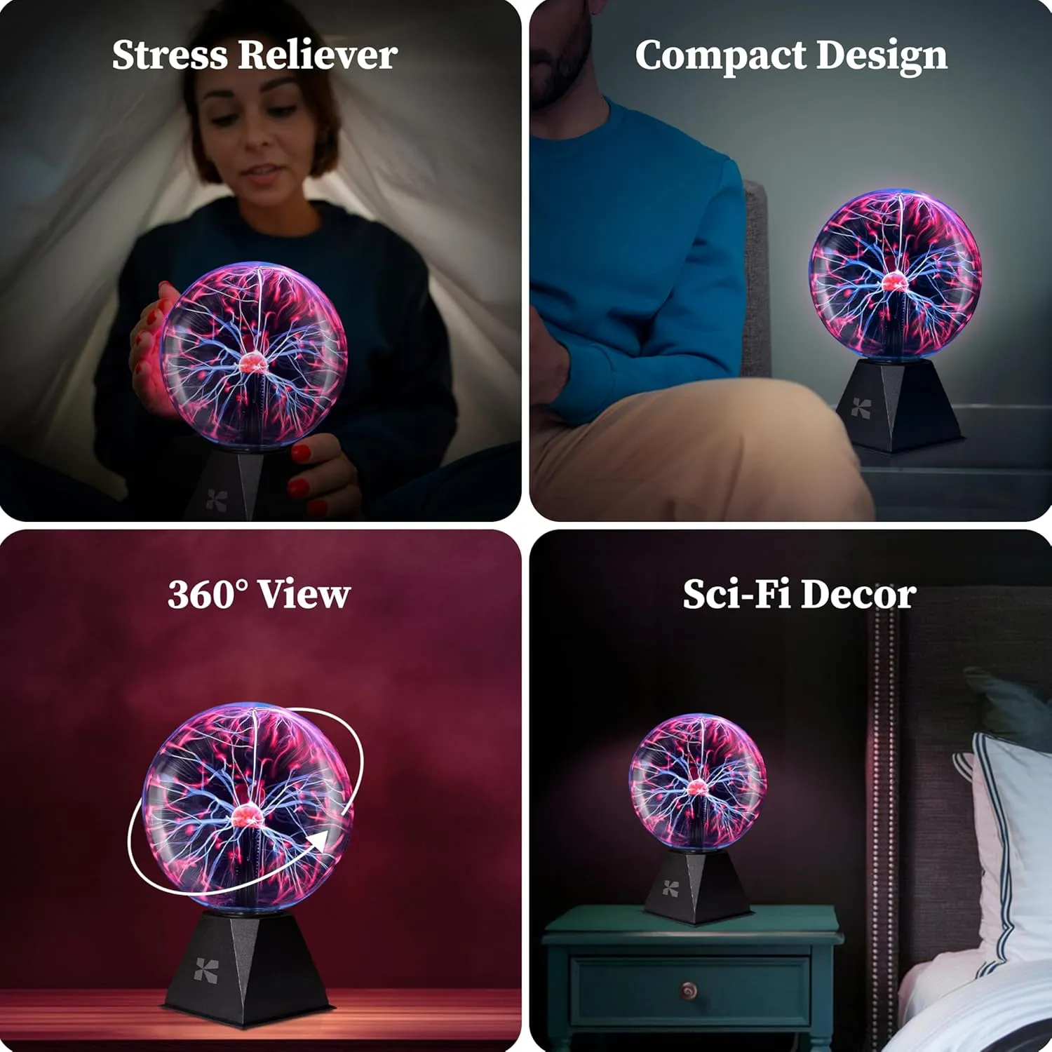 Katzco 7-Inch Plasma Ball with Lightning Charged Bulb - Nebula Sphere, Thunder Lightning, Plug-in - Touch and Sound Sensitive Plasma Globe, STEM Science Toy for Parties, Decorations or Props