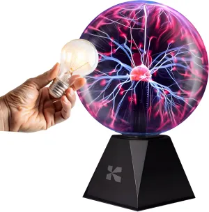 Katzco 7-Inch Plasma Ball with Lightning Charged Bulb - Nebula Sphere, Thunder Lightning, Plug-in - Touch and Sound Sensitive Plasma Globe, STEM Science Toy for Parties, Decorations or Props