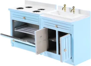 KICHOUSE Handmade Mini Sink Cabinet Mini Stove for Dollhouse 1/12 Scale Miniature Kitchen Decor Set