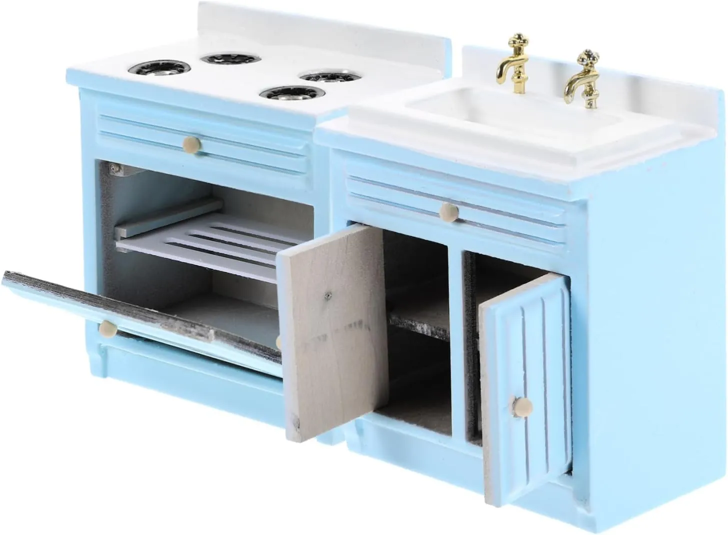 KICHOUSE Handmade Mini Sink Cabinet Mini Stove for Dollhouse 1/12 Scale Miniature Kitchen Decor Set