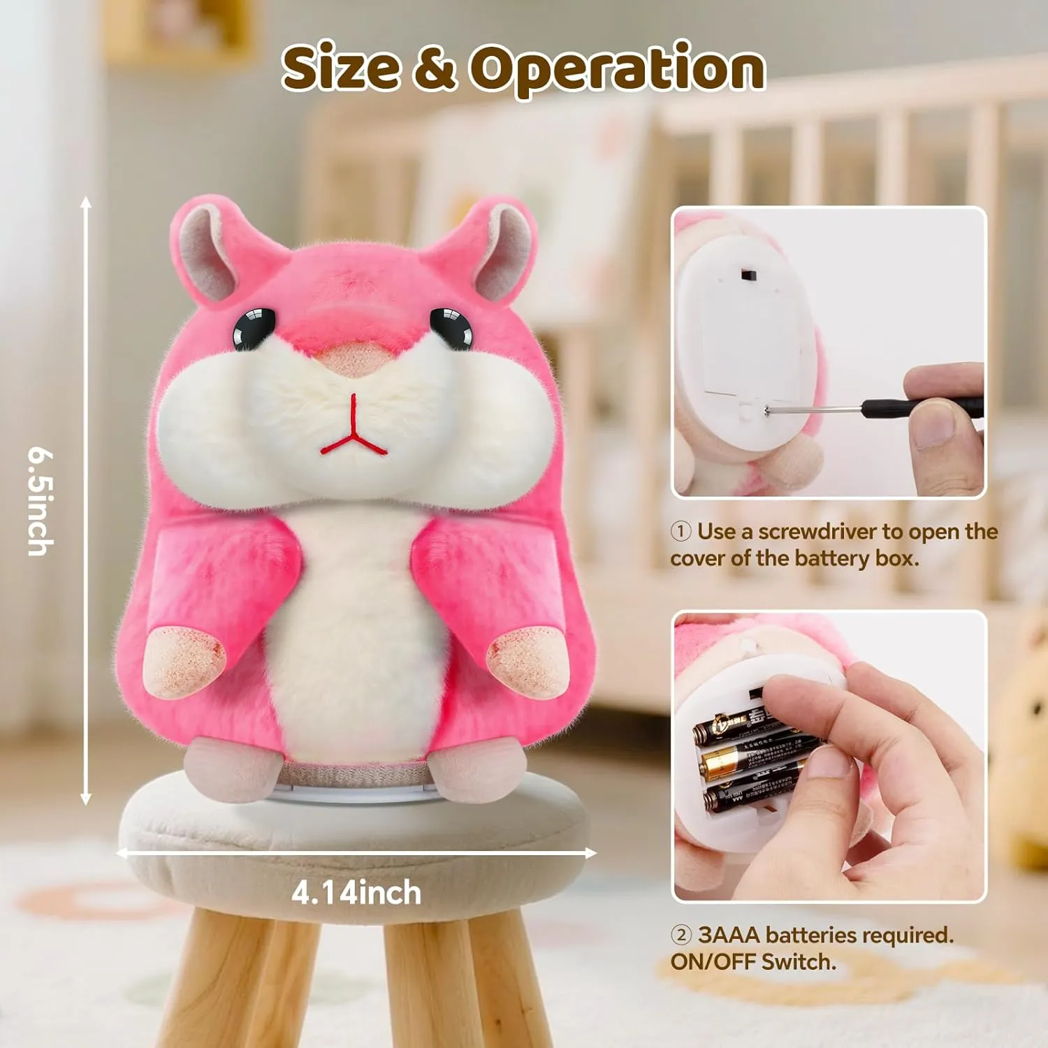 Kids Toddler Toys for Ages 2-4, Talking Hamster Repeats What You Say, Interactive Plush Repeating Toy for 2 3 4 5 6 8 Year Old Boy Girl Birthday Gift (Pink)