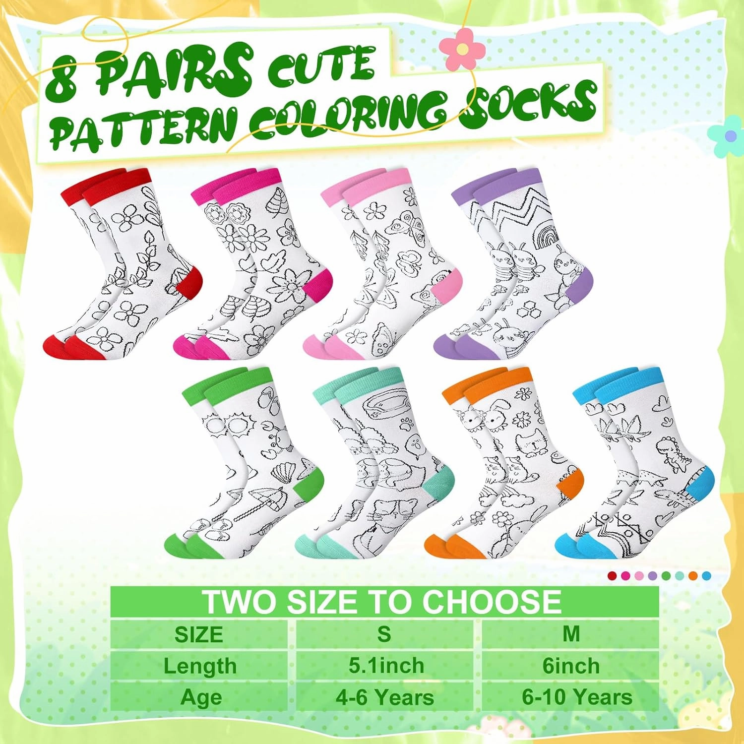 Kids Doodle Socks, Color Your Own Socks 8 Pairs and 8 Fabric Pen for Coloring, Kid Drawing DIY Crafts Art Gifts