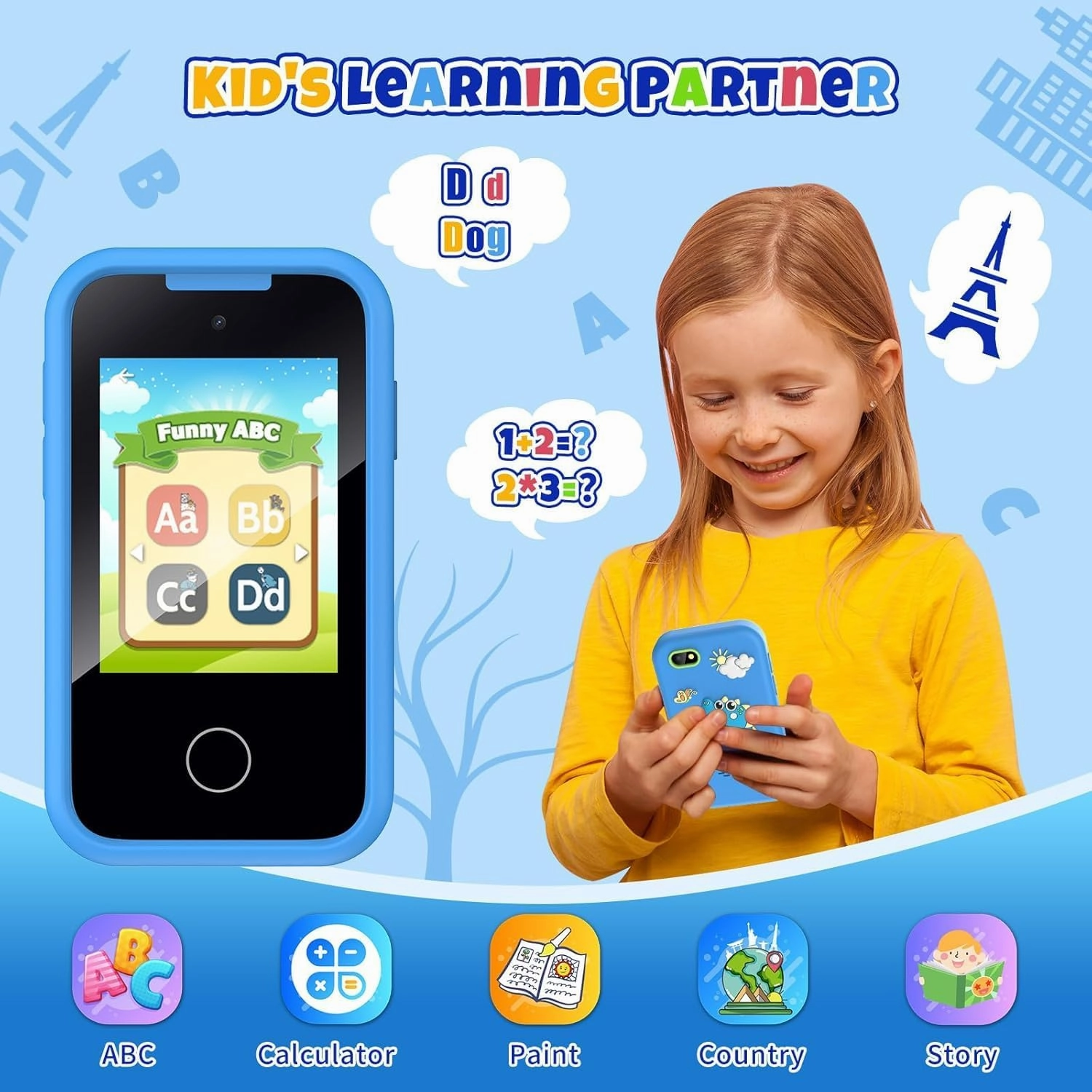 Kids Phone for Boy, Toddler Toy Phone Birthday Gifts Toys for 3 4 5 6 7 8 Years Old Kids Camera Phone with Dual Camera Music Player Puzzle Games