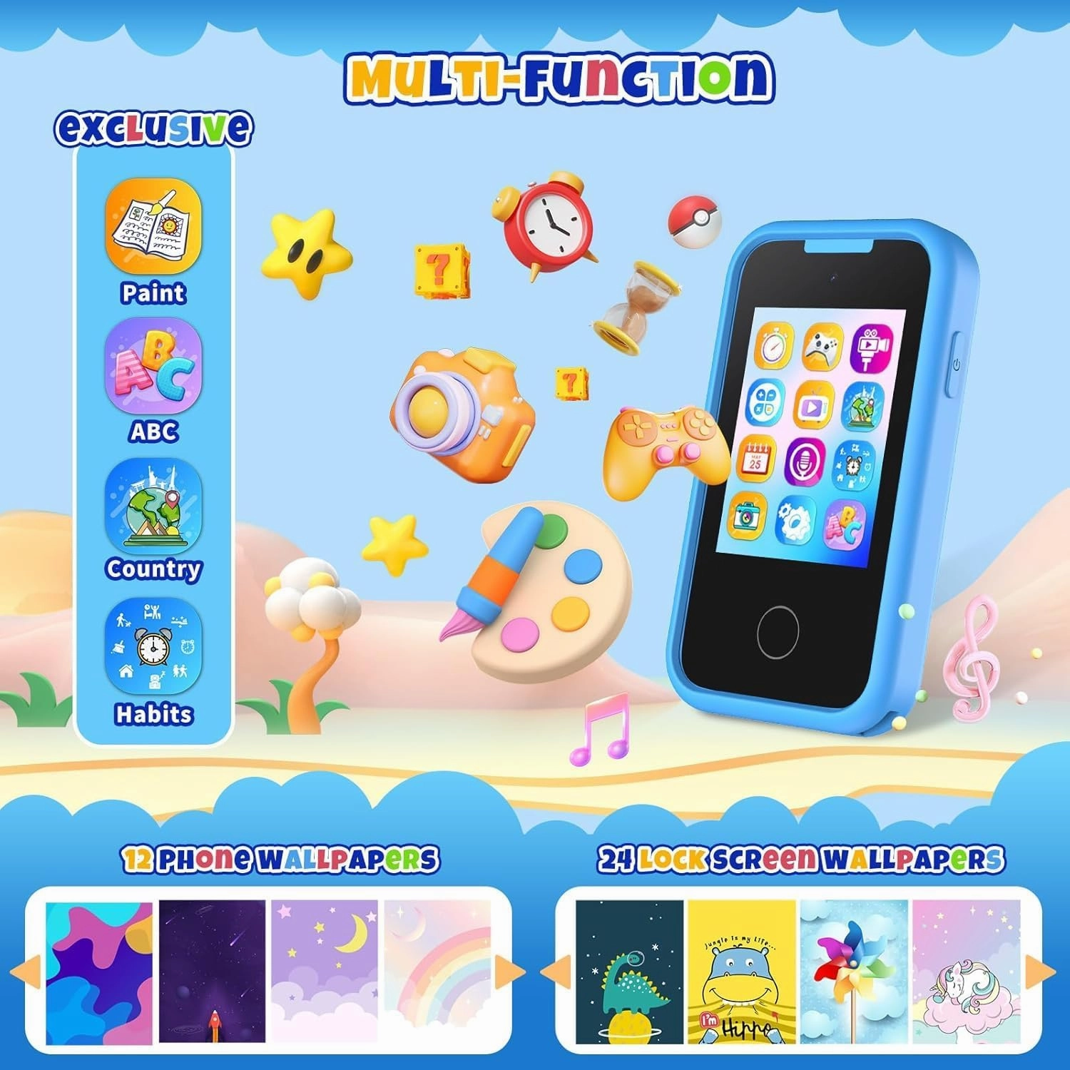 Kids Phone for Boy, Toddler Toy Phone Birthday Gifts Toys for 3 4 5 6 7 8 Years Old Kids Camera Phone with Dual Camera Music Player Puzzle Games