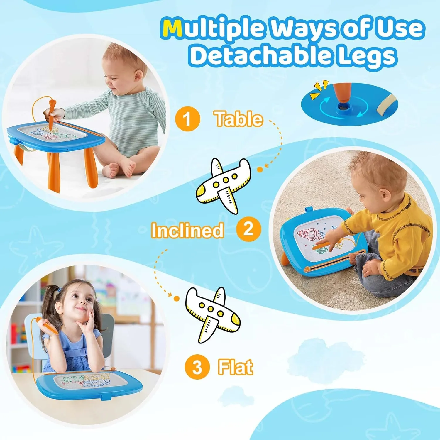 Kikidex Magnetic Drawing Board, Toddler Girl Toys for 1-2 Year Old, Doodle Board Pad Learning and Educational Toys for 1 2 3 Year Old Baby Kids Birthday Gift(Light Blue)