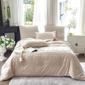 King Size Comforter Set Beige, Tufted Boho Bedding Comforter King Size 3 Pieces Set Farmhouse Decor, Bohemian Textured Lightweight Fluffy King Comforter Set Shabby Chic Bedding Bedroom Decor