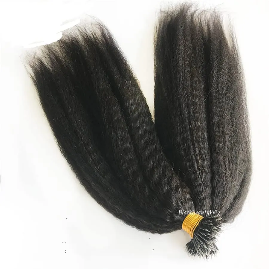 Kinky Straight Nano Ring Human Hair Extension Micro Link Brazilian Remy Nano Tip Hair Coarse Italian Yaki For Black Women 100g 100strands (24inch 100strands, 4(Dark Brown))