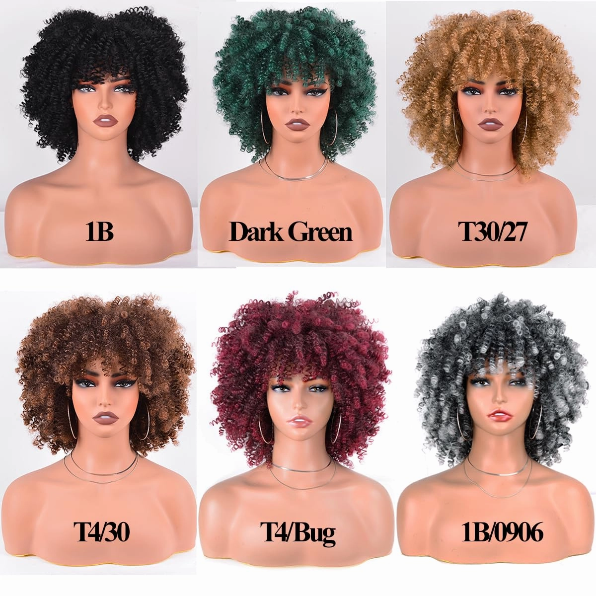 Kinky Curly Synthetic Hair Wig 10 Inches 230g/Piece Small Afro Wig with Bangs for Black Women Fluffy and Soft Ombre Blonde Hair Replacement Wigs (Ombre Blonde)