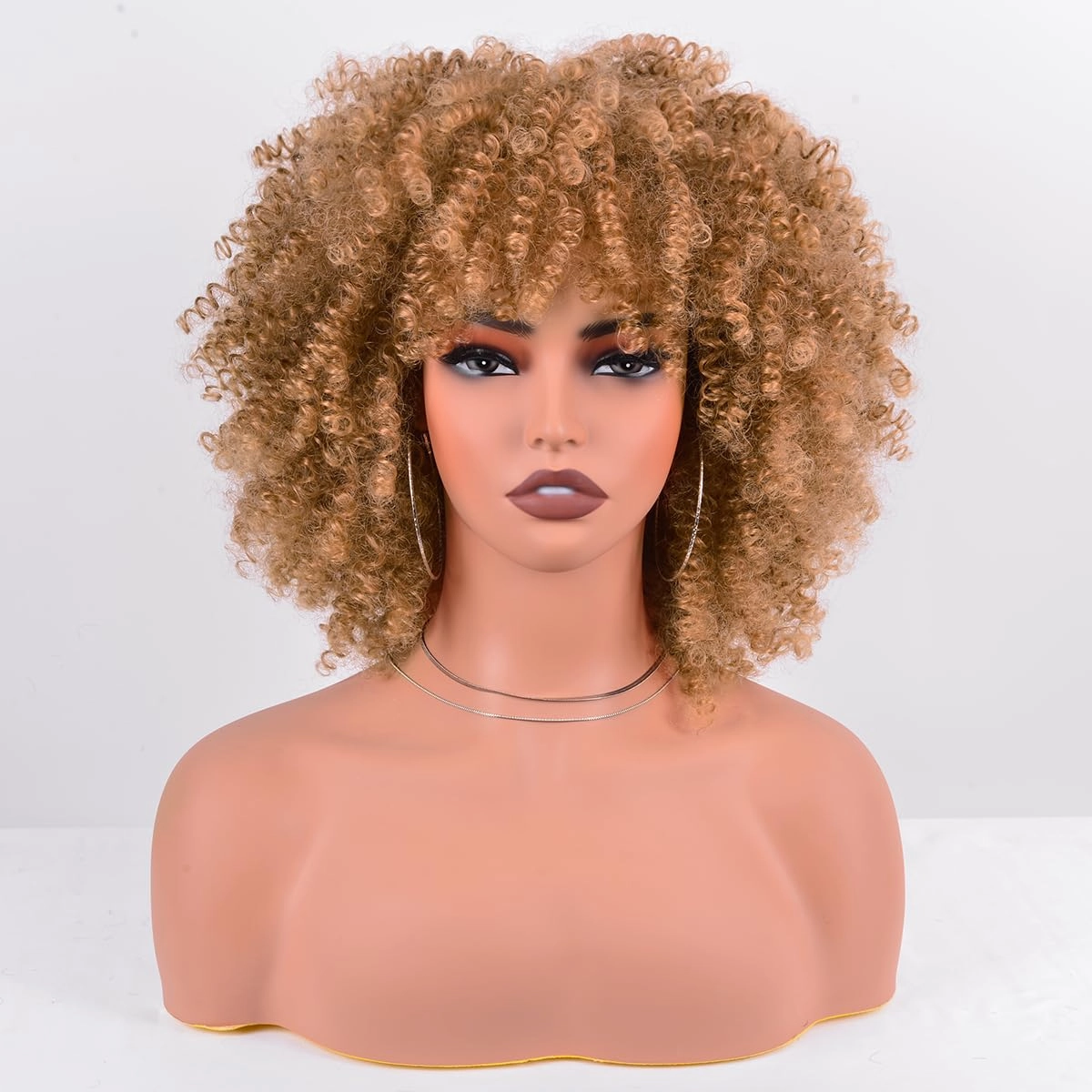 Kinky Curly Synthetic Hair Wig 10 Inches 230g/Piece Small Afro Wig with Bangs for Black Women Fluffy and Soft Ombre Blonde Hair Replacement Wigs (Ombre Blonde)