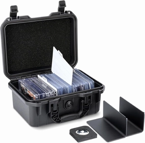 Kiorafoto Toploader Storage Box，IP67 Waterproof Hard Case for 100  3"x 4" 35pt Top Loaders or 20  Magnetic Card Holders，Trading Sports Cards Organizer with Movable Dividers & Anti-loss Design & Labels