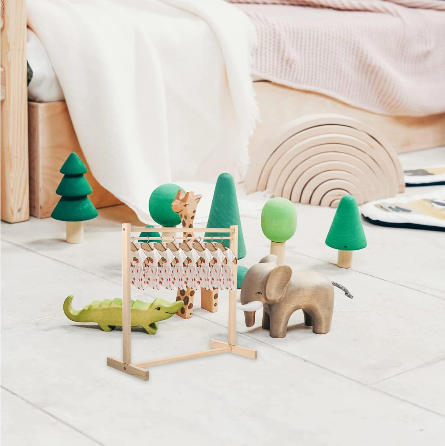 Kisangel Wooden Clothing Rack 1pc Doll Clothes Rack Miniature Garment Rack Doll Clothes Accessories for Dollhouse Supplies (40CM) Doll Hangers