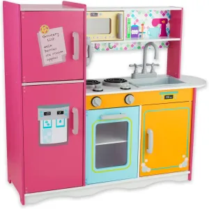 Kitchen Playset for Kids Ages 3-8, Wooden Pretend Play Kitchen for Toddlers, Including Telephone, Ice Maker, Refrigerator, Dimensions: 35” H x 31” W x 12” D (Multicolored)