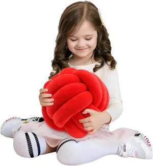 Knot Ball Pillows, Round Throw Pillow Cushion Home Decoration Soft Plush Pillow, Throw Knotted Ball Pillow Handmade Children Room Decoration Round Plush Toy Pillow (Red,11"/28cm)