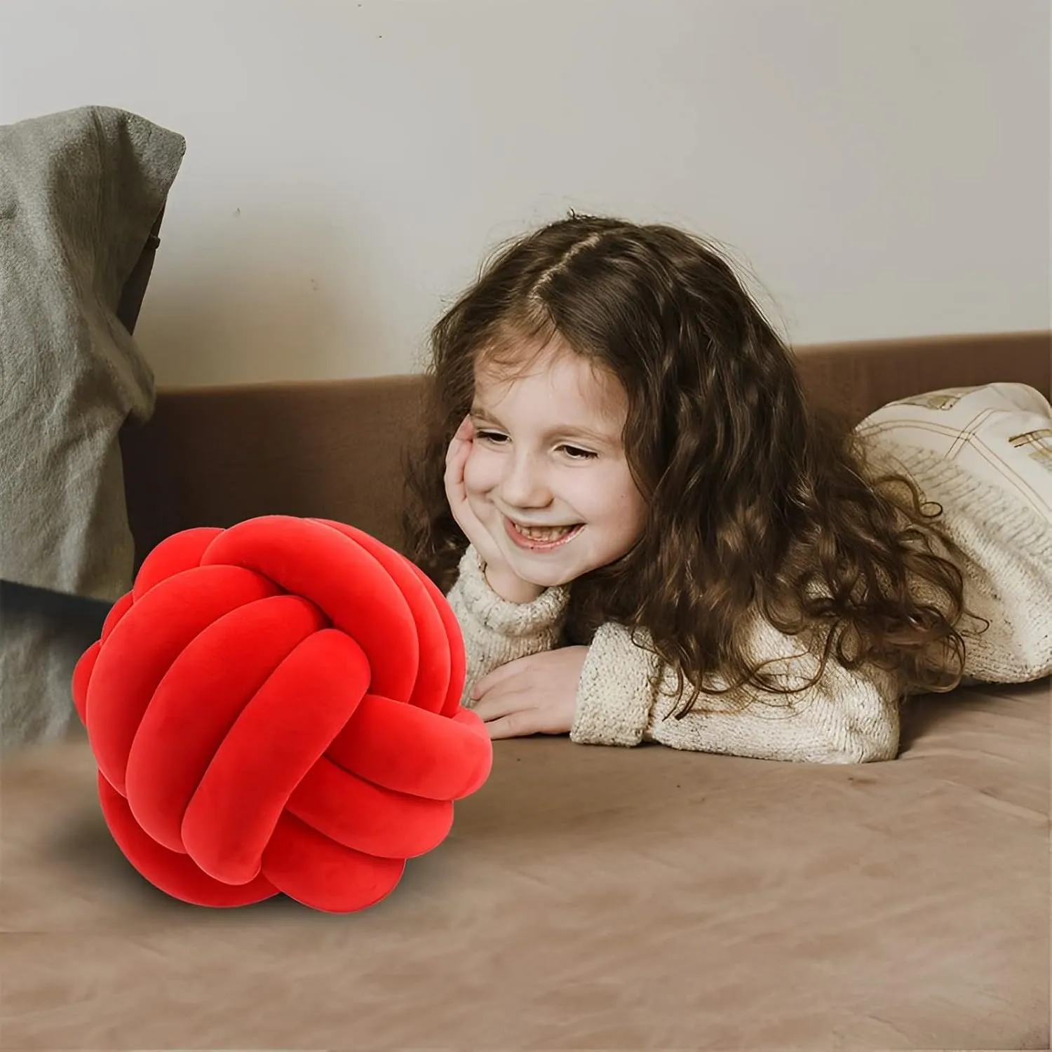 Knot Ball Pillows, Round Throw Pillow Cushion Home Decoration Soft Plush Pillow, Throw Knotted Ball Pillow Handmade Children Room Decoration Round Plush Toy Pillow (Red,11"/28cm)