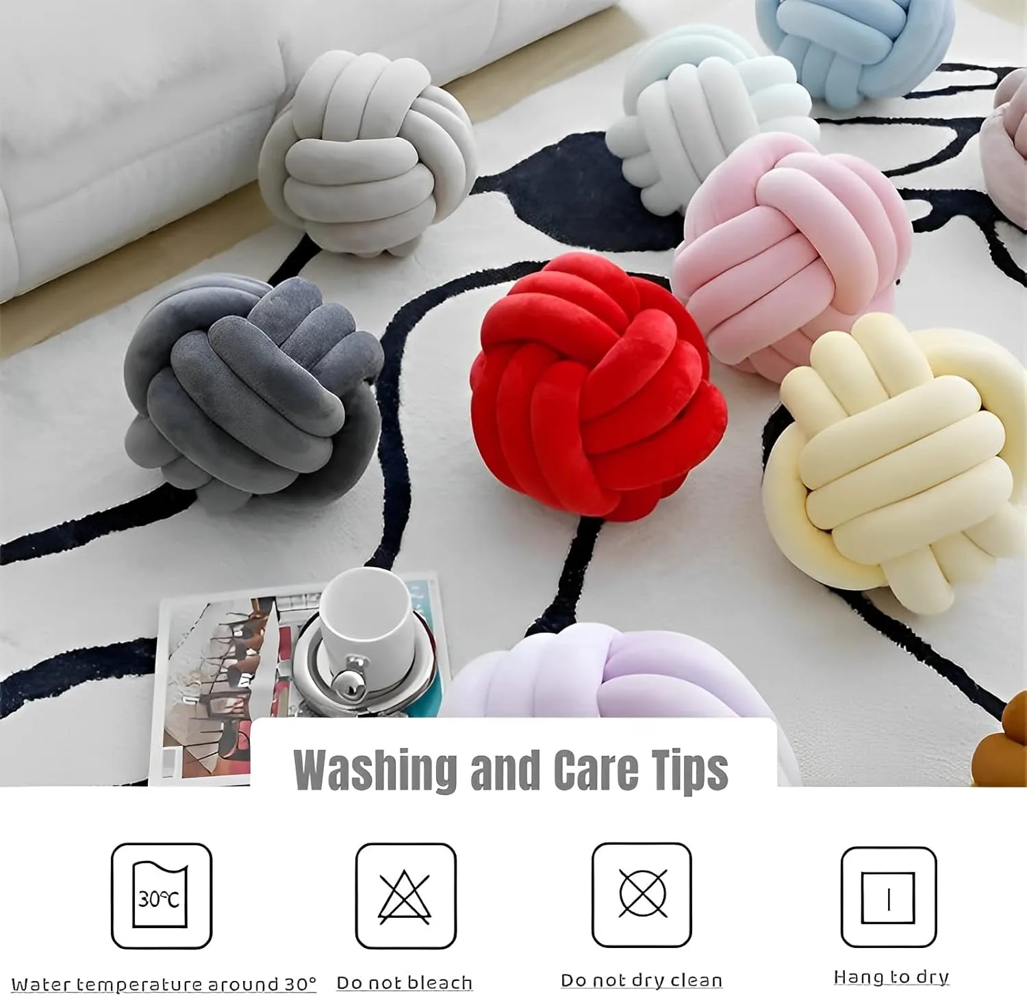 Knot Ball Pillows, Round Throw Pillow Cushion Home Decoration Soft Plush Pillow, Throw Knotted Ball Pillow Handmade Children Room Decoration Round Plush Toy Pillow (Red,11"/28cm)