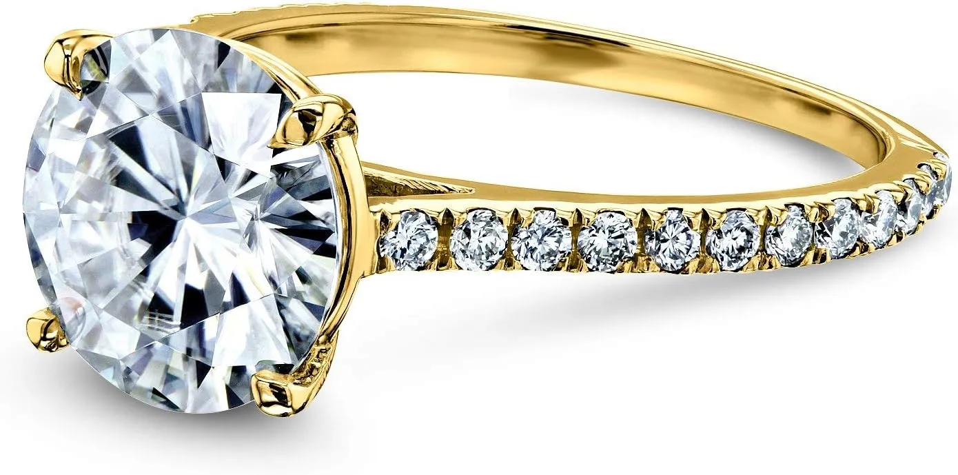 Kobelli Basket Cathedral 9mm Moissanite Ring 14k Yellow Gold