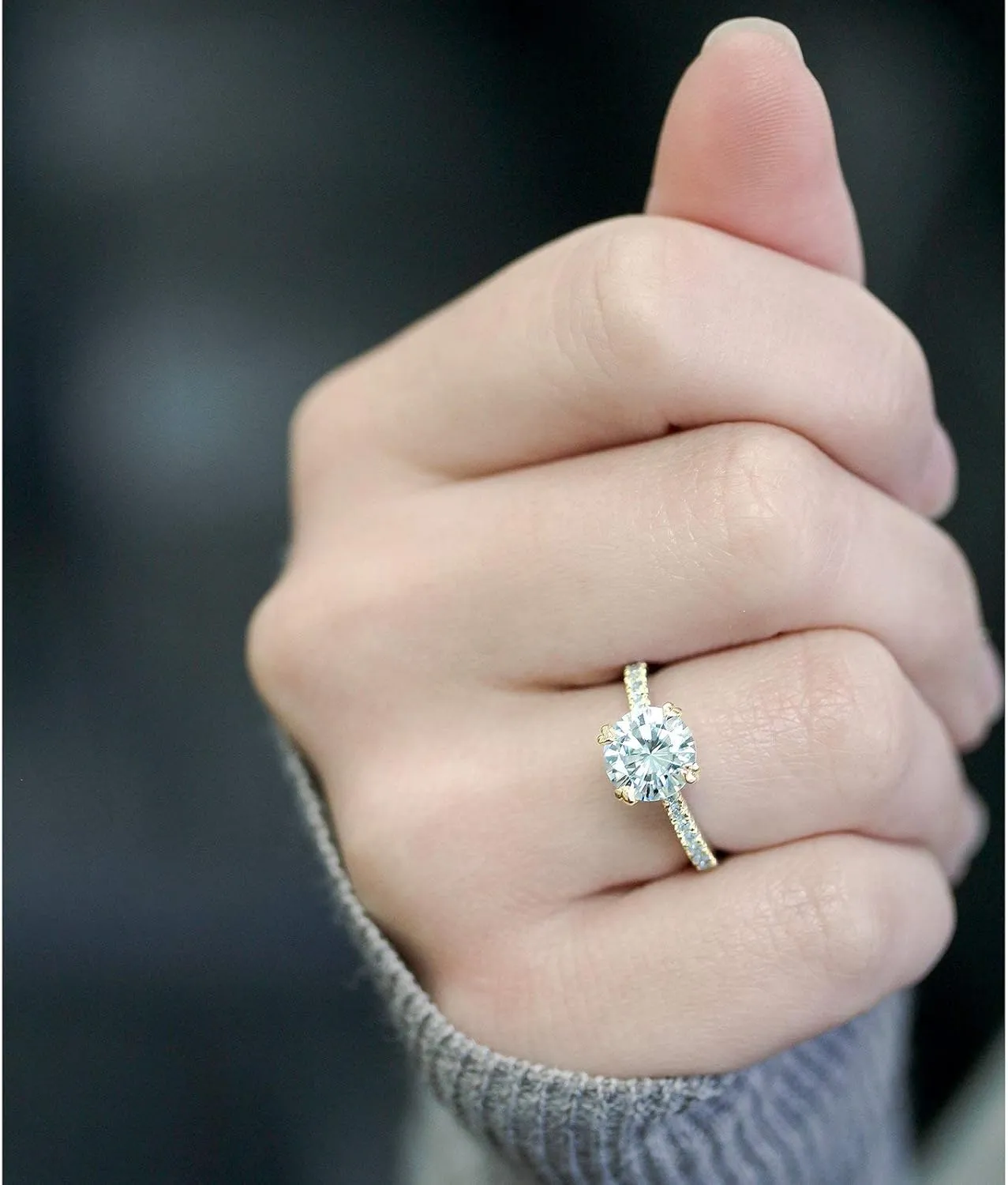 Kobelli Basket Cathedral 9mm Moissanite Ring 14k Yellow Gold